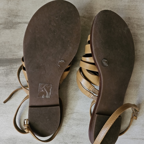 Tory Burch Patos Flat Strappy Sandals Slides Ankle Strap Size 6 Tan Leather - Picture 3 of 4